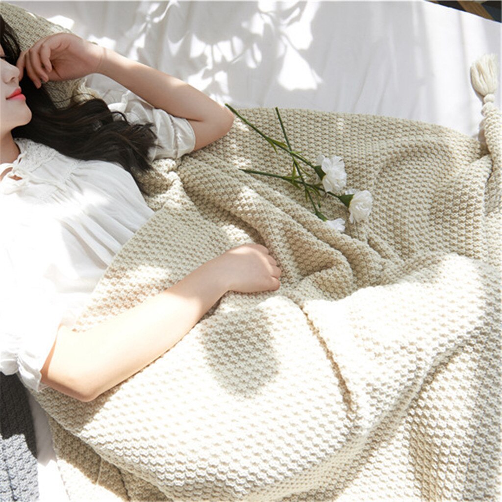 Kwastje Gebreide Bal Wollen Deken Sofa Winter Super Warme Gezellige Gooi Dekens Voor Kantoor Siësta Airconditioning Sprei Beddengoed