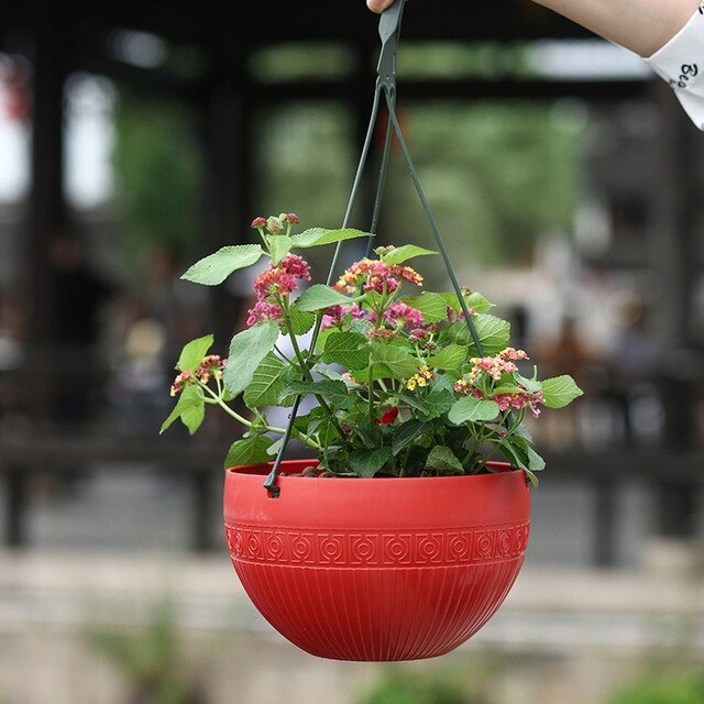 Panier suspendu pour plantes, support de Pots de fleurs, chaîne, bassin de culture, balcon, décoration suspendue, fournitures de jardin pour la maison: red