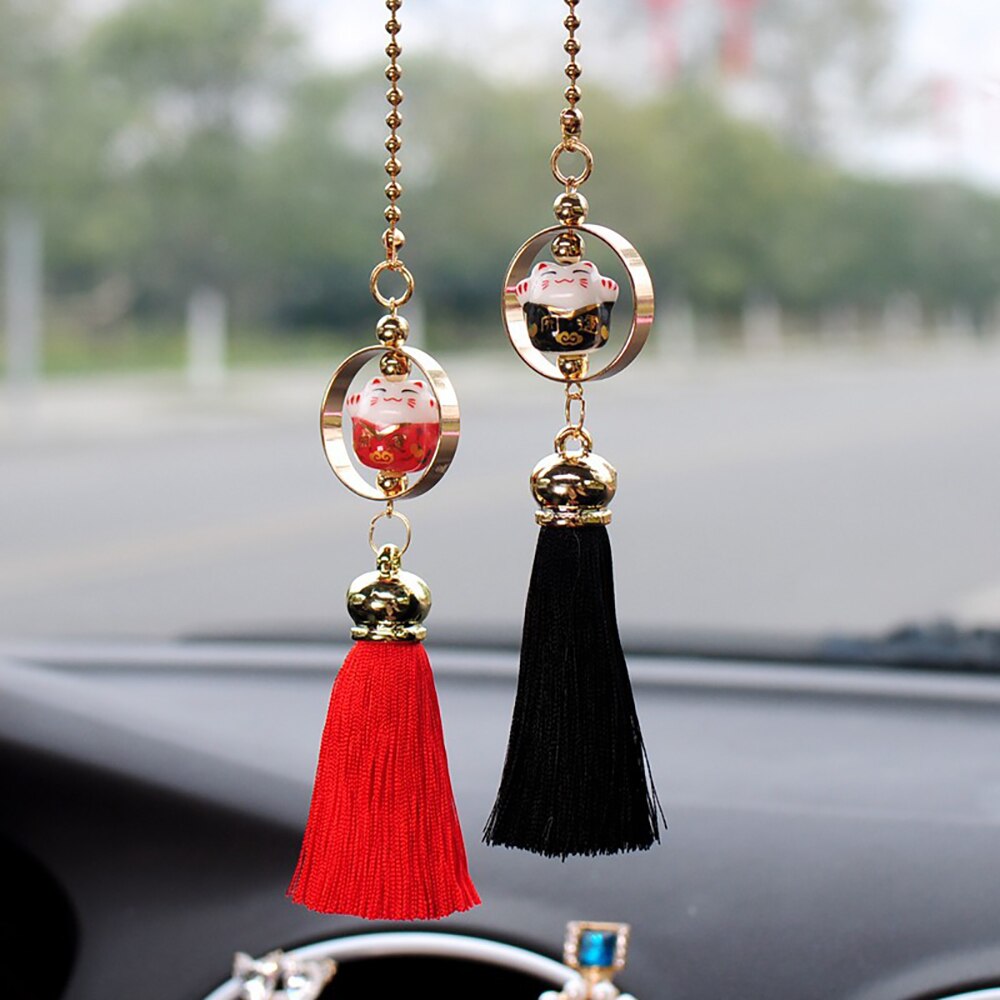 Colgante para coche, figura de gato de la suerte, borla de bendición, adorno automático, decoración de espejo retrovisor Interior automotriz, adorno colgante,