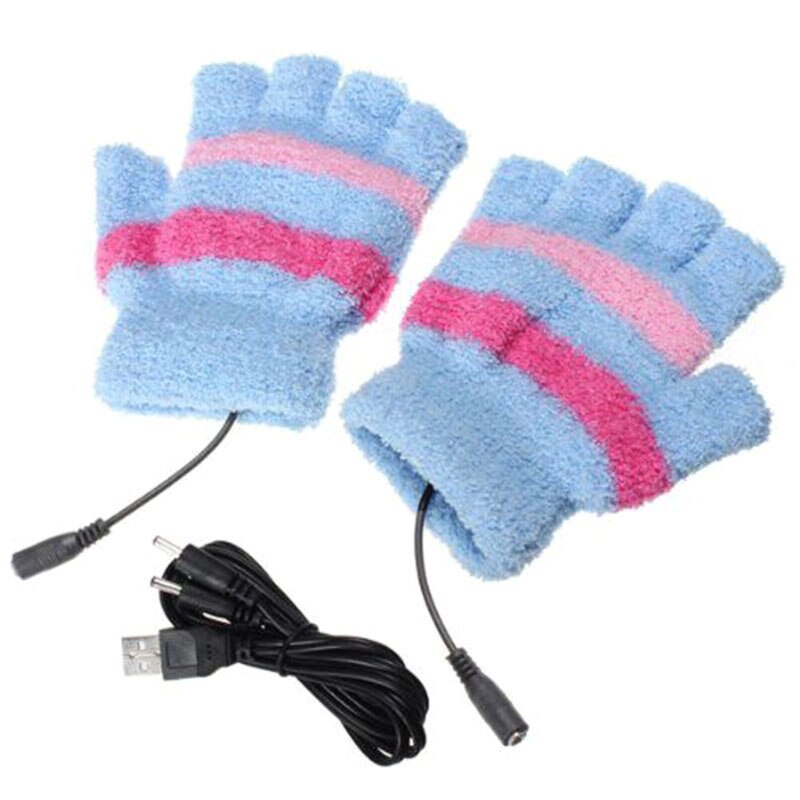 1 Paar Usb Aangedreven Elektrische Verwarming Handschoenen Winter Thermische Usb Verwarmde Handschoenen Elektrische Verwarming Handschoen Verwarmde Handschoenen Warmer: Blue