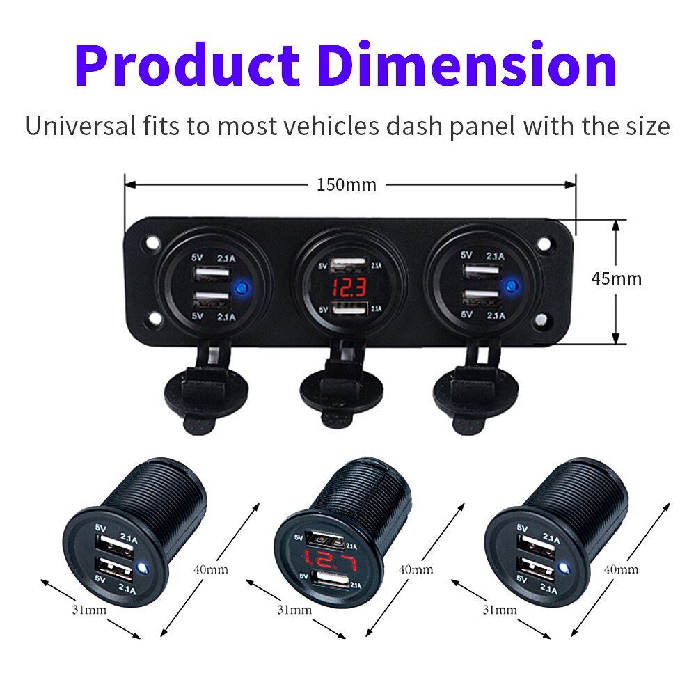 6 usb stik bil oplader adapter 2.1a & 2.1a led voltmeter stikkontakt til marine bil båd trailer autocamper motorcykel vandtæt