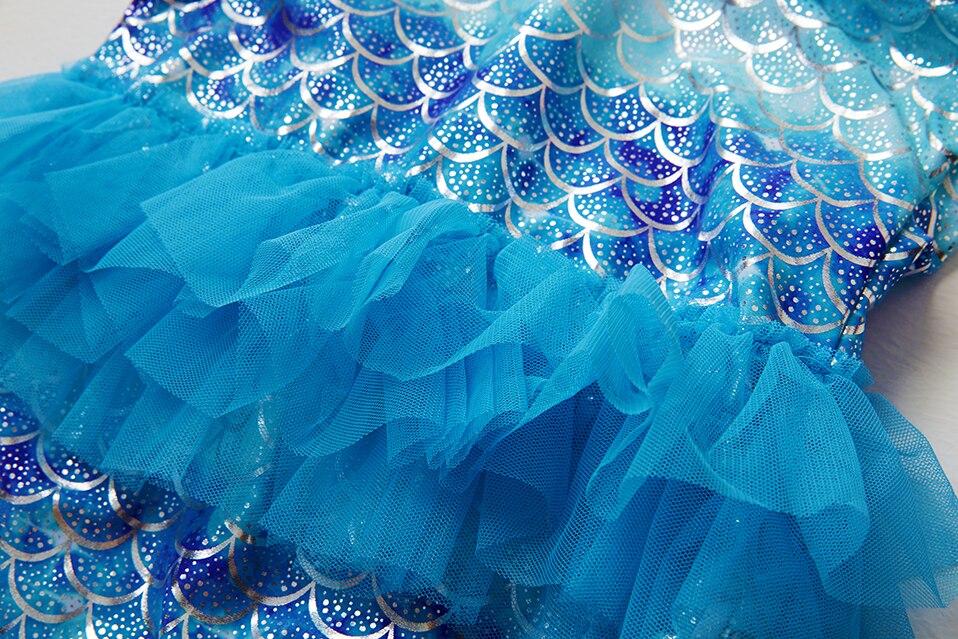 Girls Swimsuits One Piece Blue Mermaid Tutu Swimwear With Lace Girls Bathing Suits Summer Beachwear For 1-10years Children