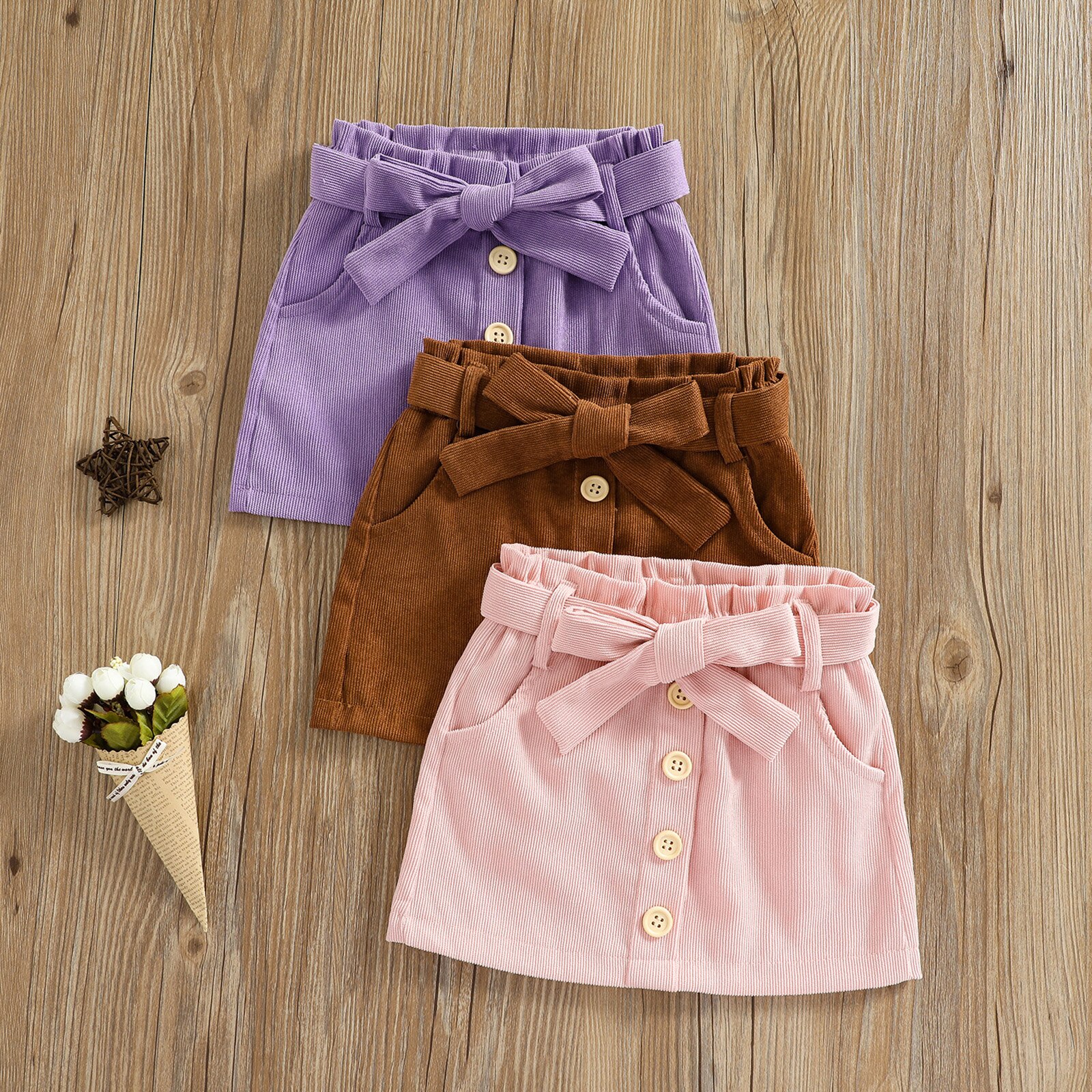 Ma y 1-6Y los niños chico bebé niñas faldas de pana arco Botón Línea faldas primavera otoño ropa D84
