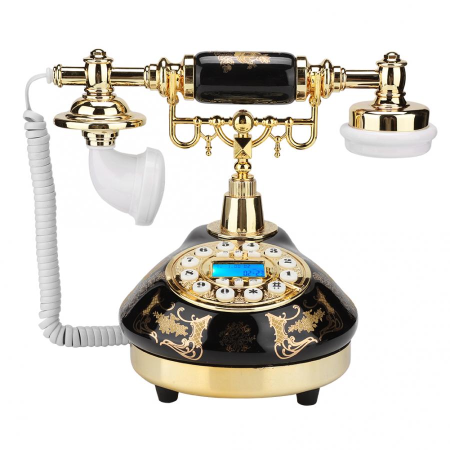 Teléfono de escritorio Retro antiguo, teléfono fijo para el hogar, cerámica, negro, dorado, patrón de flores, Vintage, para oficina y Hotel