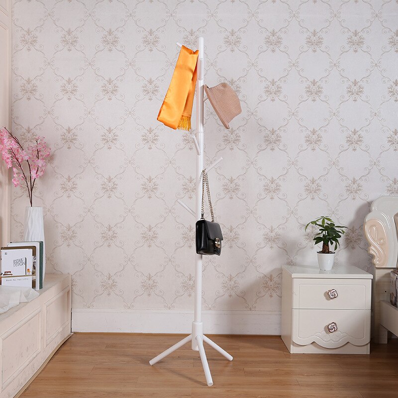 Wood Tree Coat Rack Stand Wooden Coat Rack Free Standing With 8 Hooks For Coats Hats Scarves Clothes Handbags: white