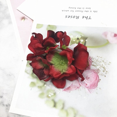 Yooromer 5 stk kunstig silke dekorativ hortensia headsdiy blomsterhoved silkeblomst til bryllup boligindretning blomst: Rød
