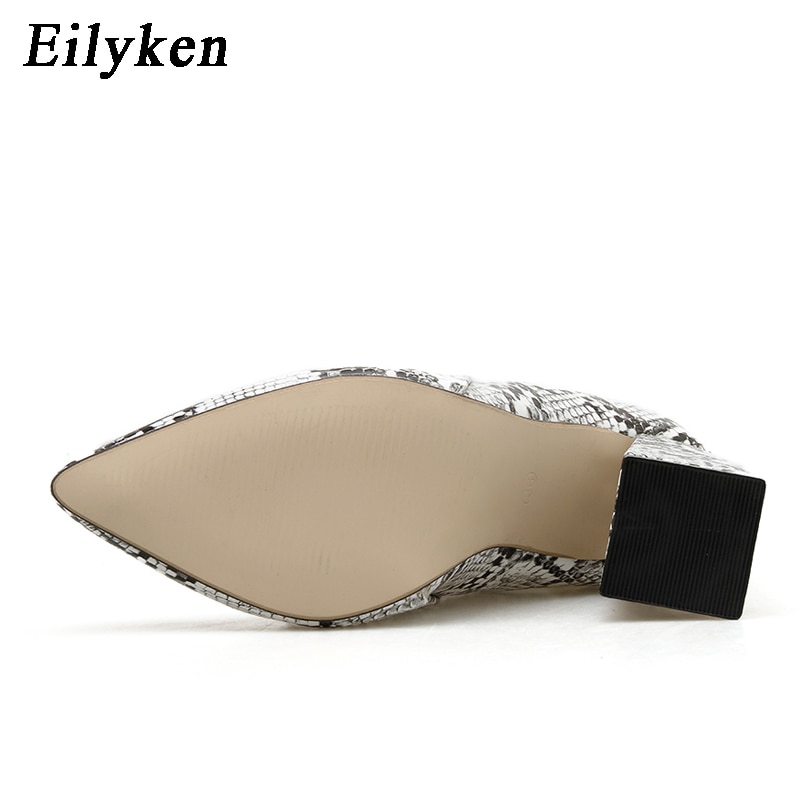 Eilyken Print Snake Pu Vrouwen Enkellaars Zip Puntschoen Schoeisel Dikke Hoge Hakken Vrouwelijke Boot Schoenen Vrouwen Slangenhuid bootie