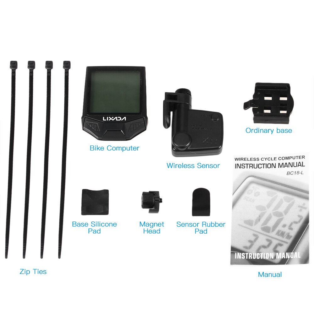 LIXADA Large Screen Bicycle Computer IPX6 Wireless Waterproof Bike Speedometer Stopwatch With Backlight Bike Bicycle Speedometer