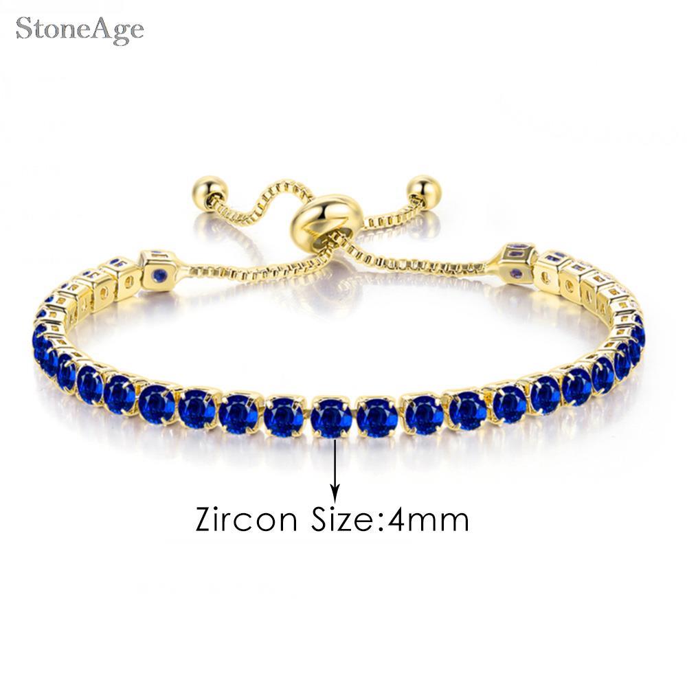Trendy Blauw Kristal Tennis Armbanden Voor Unisex Vrouwen Mannen Verstelbare Verschillende Vormen Iced Out Cz Korte Ketting Op Hand Sieraden