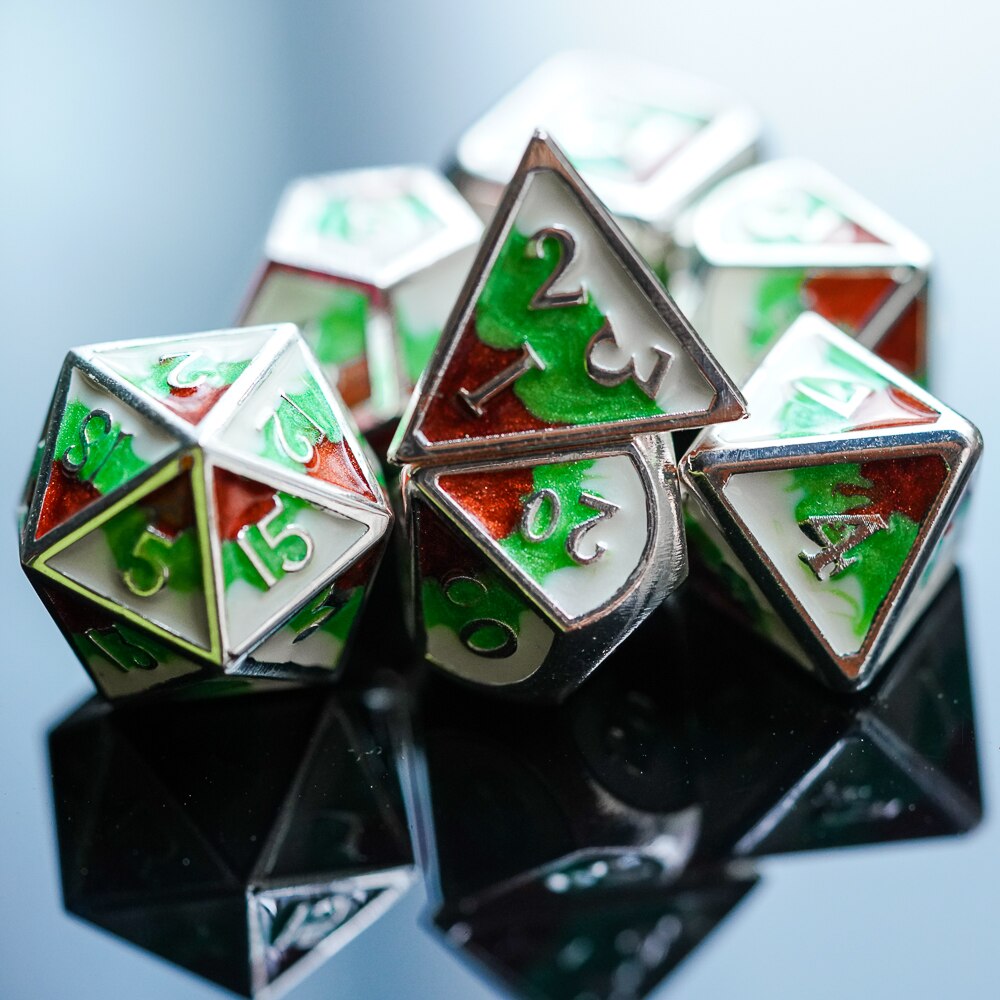 Cusdie silver metall d&d tärningar , 7 st dnd tärningar, polyedriska tärningar set, för rollspel mtg pathfinder-lila