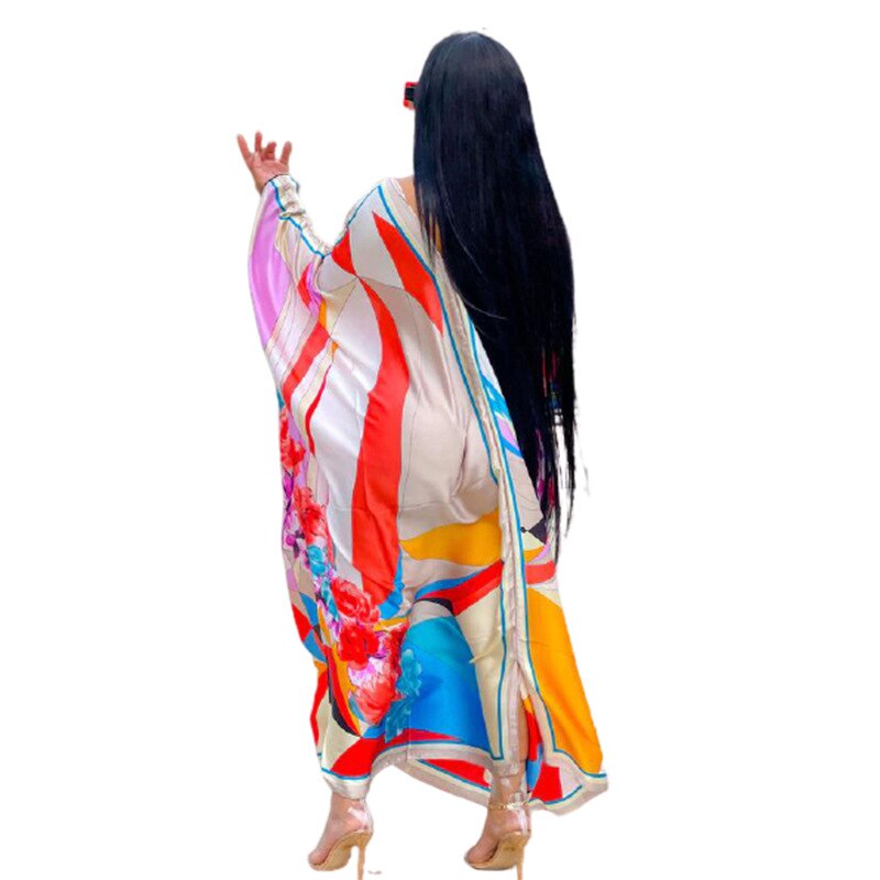 Boubou Africain Femme Print africano, africano ropa vestido para mujer en tallas grandes de manga murciélago Ankara vestidos de niña de vestido de