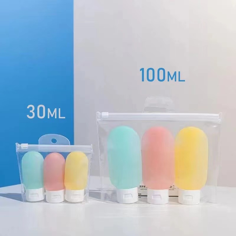 Ensemble de bouteilles rechargeables de voyage, 30/60/100ml, cosmétiques, lavage du visage, crème pour les mains, Lotion, tuyau, distributeur vide, 3/4 pièces: GRIS FONCÉ
