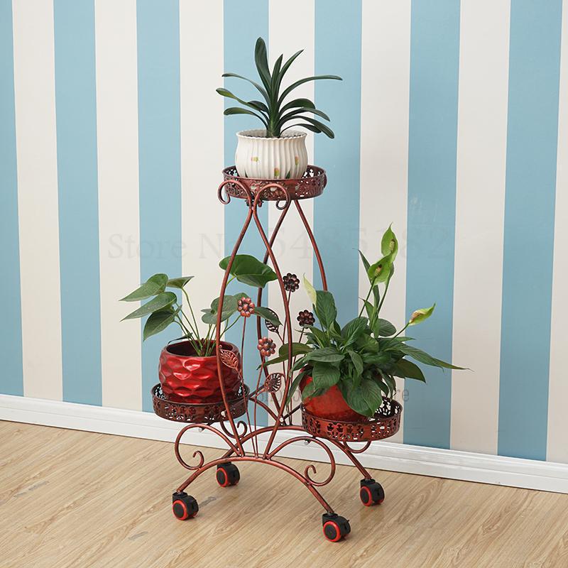 European green multi-layer iron flower stand hanging orchid indoor art wheel stand floor flower pot stand succulent flower: Boom  Clap  6