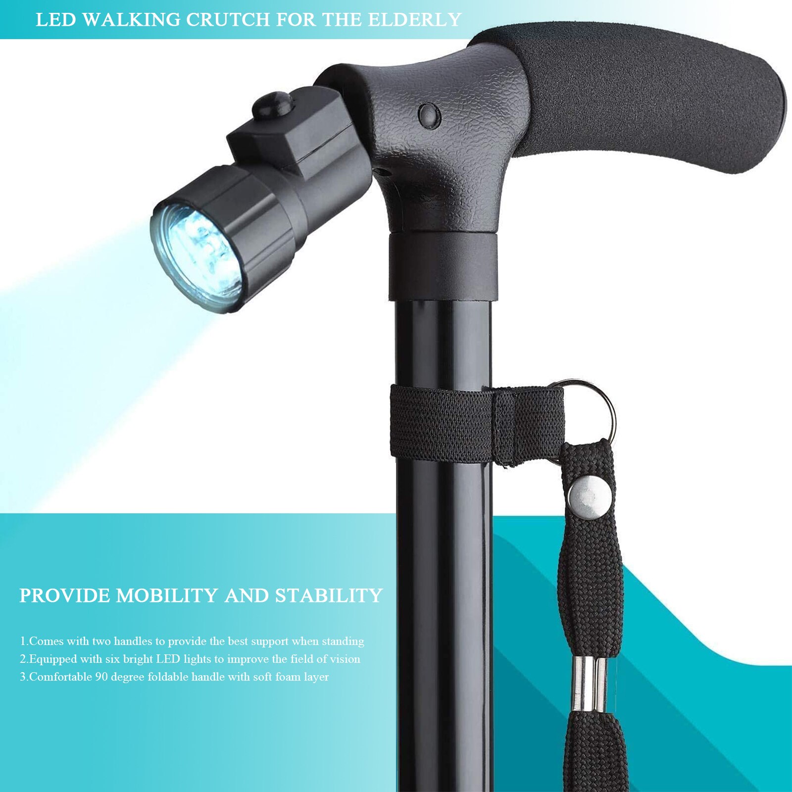 Walking Stick Collapsible Telescopic Folding Cane Elder Cane LED Walking Trusty Sticks Elder Crutches For Mothers Elder Fathers