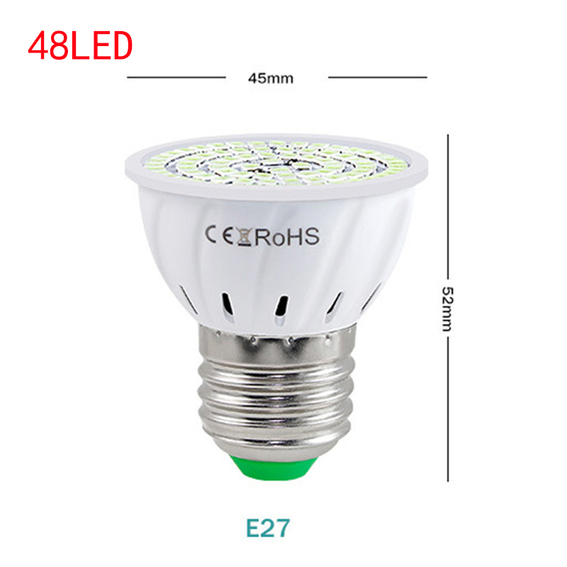 Ultraviolet germicidal lamp UV E27 Ultraviolet UVC Light GU10 MR16 Sterilization Lamp Cup Corn Bulb Disinfection Lamp Kill Mites: E27 48LED