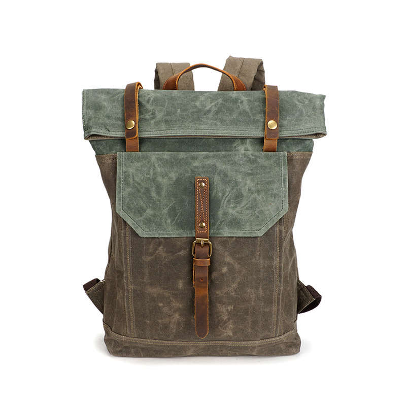 Sac à dos Vintage en toile cirée à l&#39;huile, sac d&#39;école pour adolescent, sacs de jour de voyage imperméables pour ordinateur portable 14 pouces, sac à dos hommes/femmes