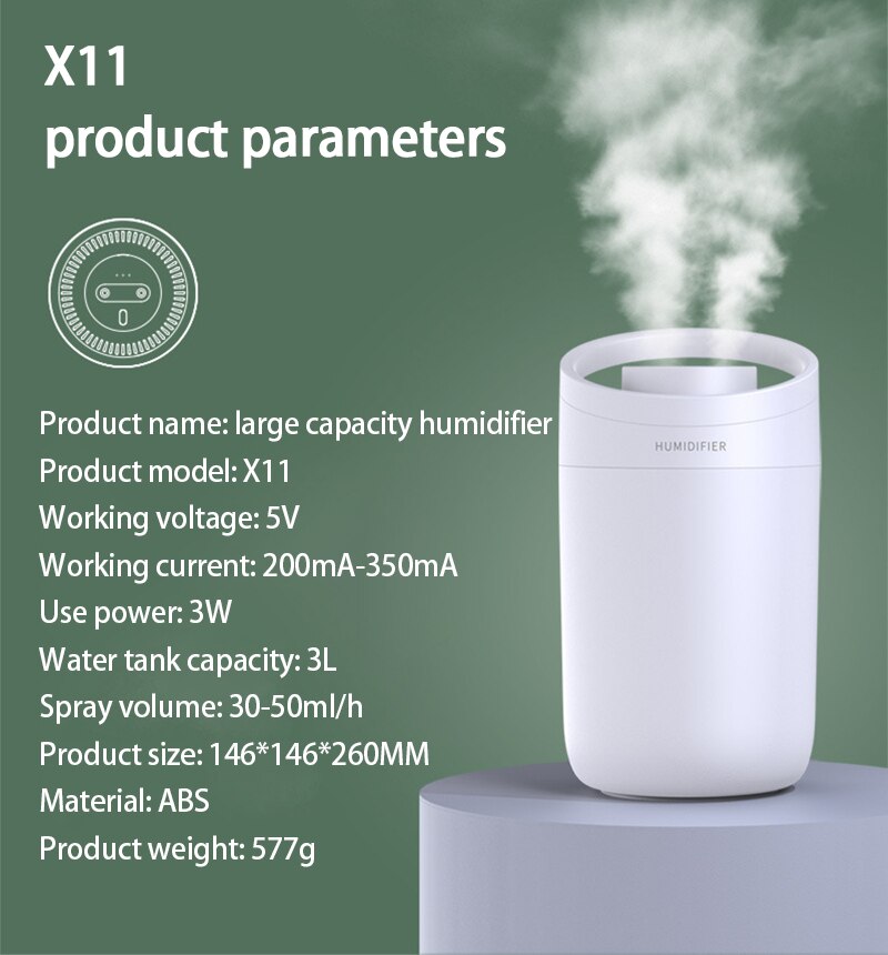 Air Humidifier Large Capacity Aroma Diffuser Machine Essential Oil Ultrasonic Mist Maker Portable Office Double-jet Humidifier