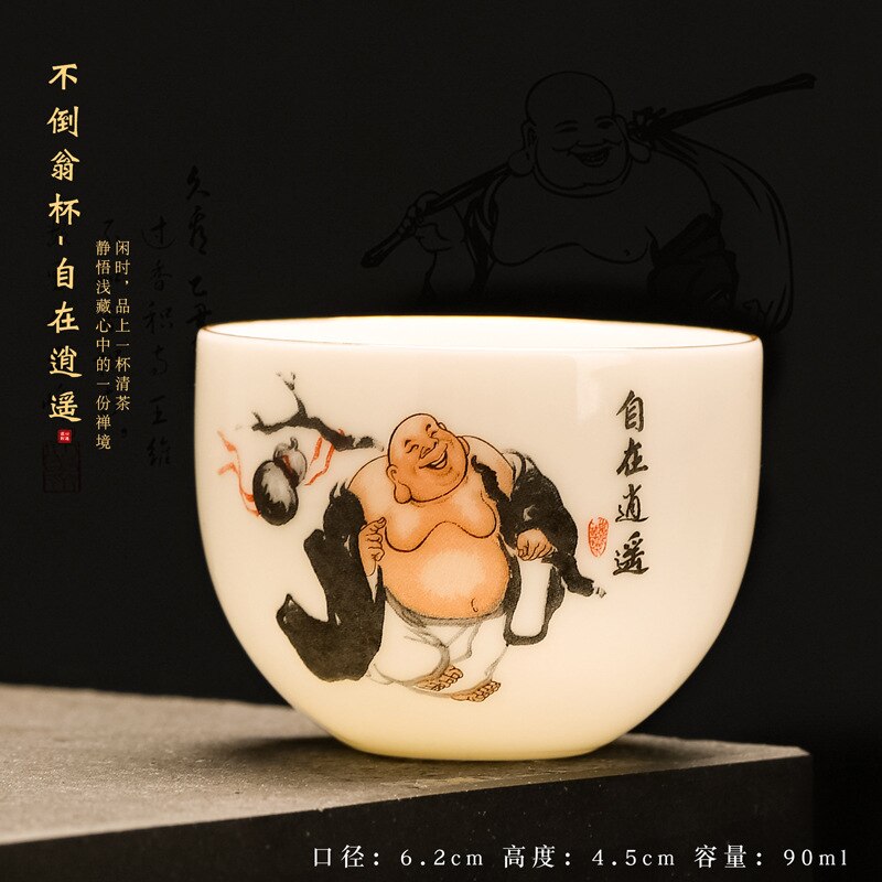 Taza de cerámica de jade Suet hecha a mano, taza de meditación Personal de viaje, tazón de té pintado a mano, juego de té Pu'er Master Cup: Verde claro