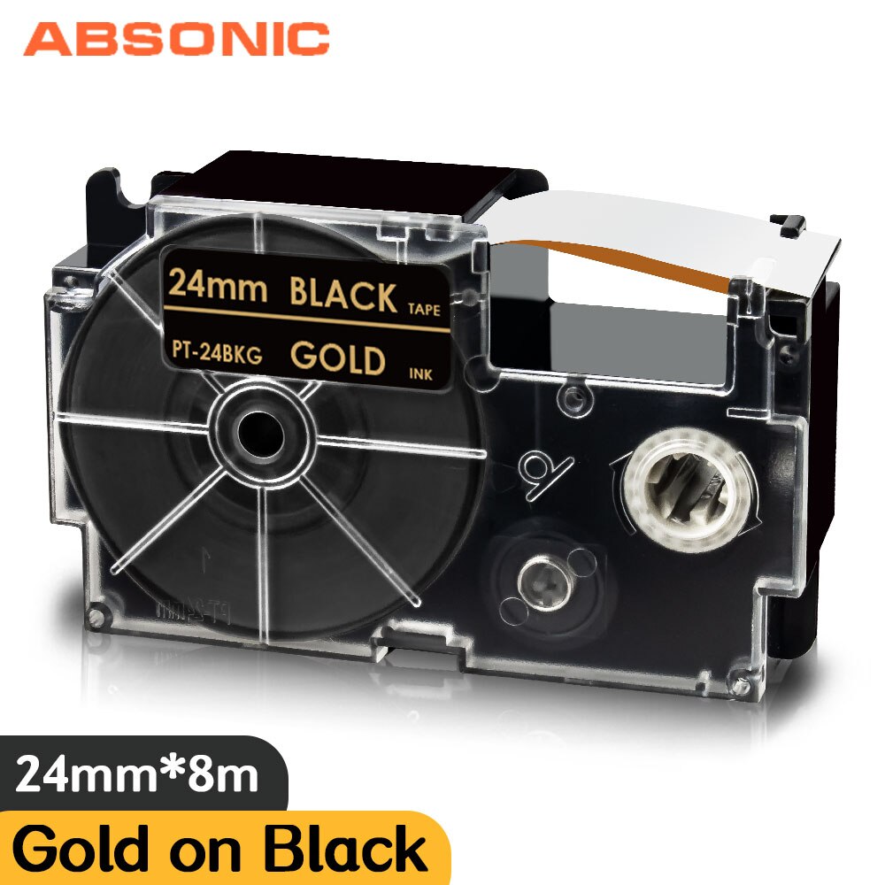 Mixed Color 24mm XR-24WE XR-24X For Casio XR-24RD XR-24BU XR-24YW XR-24GN Label Cassette for Casio CW-L300 KL-430 KL-820 Labler: Gold on Black