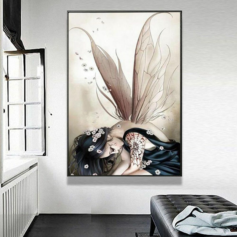 Pintura de Hada de diamantes, punto de cruz, lienzo, Retrato, obra de arte, artesanía 3D