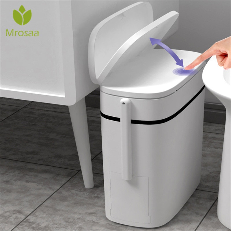 2020NEW 14L Een Sleutel Knop Prullenbak Kan Voor Toilet Met Borstel & Deksel Huishoudelijke Badkamer Smalle Naad Prullenbak afval Vuilnisbakken