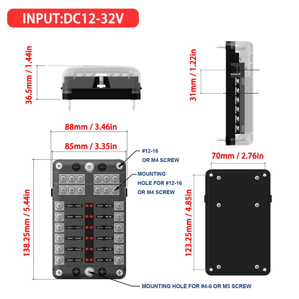 12 Way Blade Fuse Box Block Holder LED Indicator Auto Marine 12V 32V Waterproof Motorcycle Car Parts