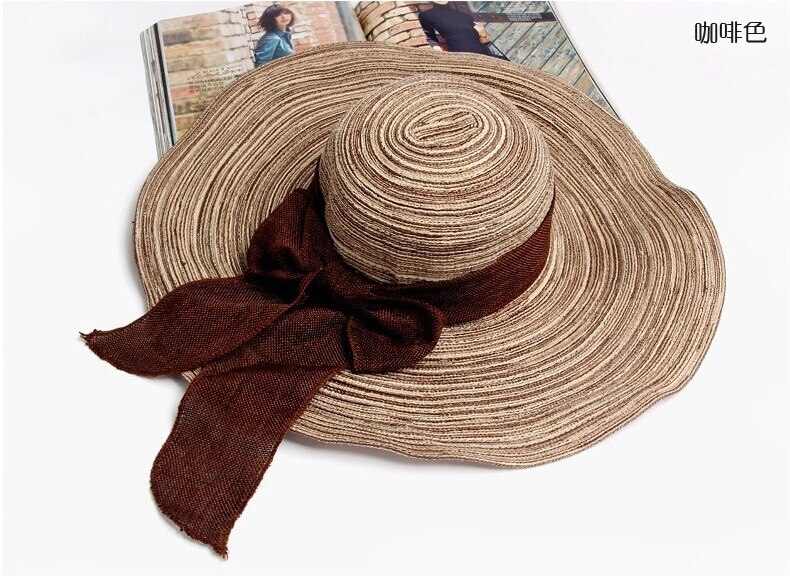 Koreansk stil kvinna solhatt för strandhatt med fjärilsbåge flytbar campinghatt för vandring: Blå