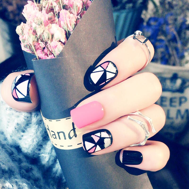 24 Pcs Vrouwen Nep Nagels Tips Diy Geometrische Patroon Decoratieve Decals Kunstnagels SCI88