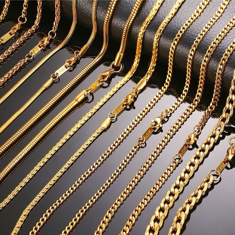 Zorcvens Mannen Vrouwen Ketting Gold Tone Snake Miami Cuba Tarwe Spiga Paima Link Ronde Doos Curb Kettingen Rvs Ketting