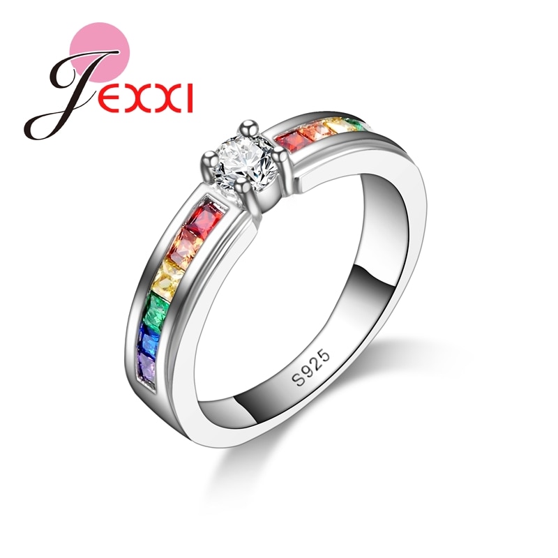 Regenbogen Versprechen SchöNe Engagement Ringe Für Liebhaber 925 Sterling Silber Elegante Schmuck Austrain Strass