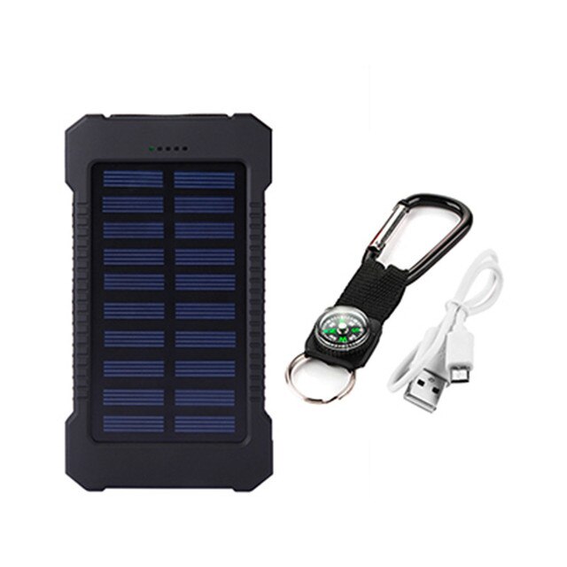 Hochwertige solar-powerbank mit 5000 mah, wasserdichtem gehäuse, dual-usb-smartphone-ladegerät, externer box, taschenlampe und powerbank für  i13 personen: Schwarz