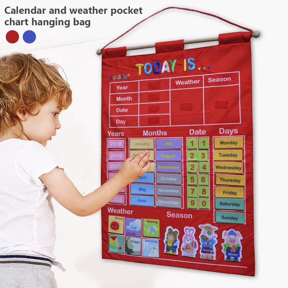 Kindergarten Infant Teaching Educational Toy Cloth Learning English Letter Weather Date Season Teach Tool Calendar Hanging Bag