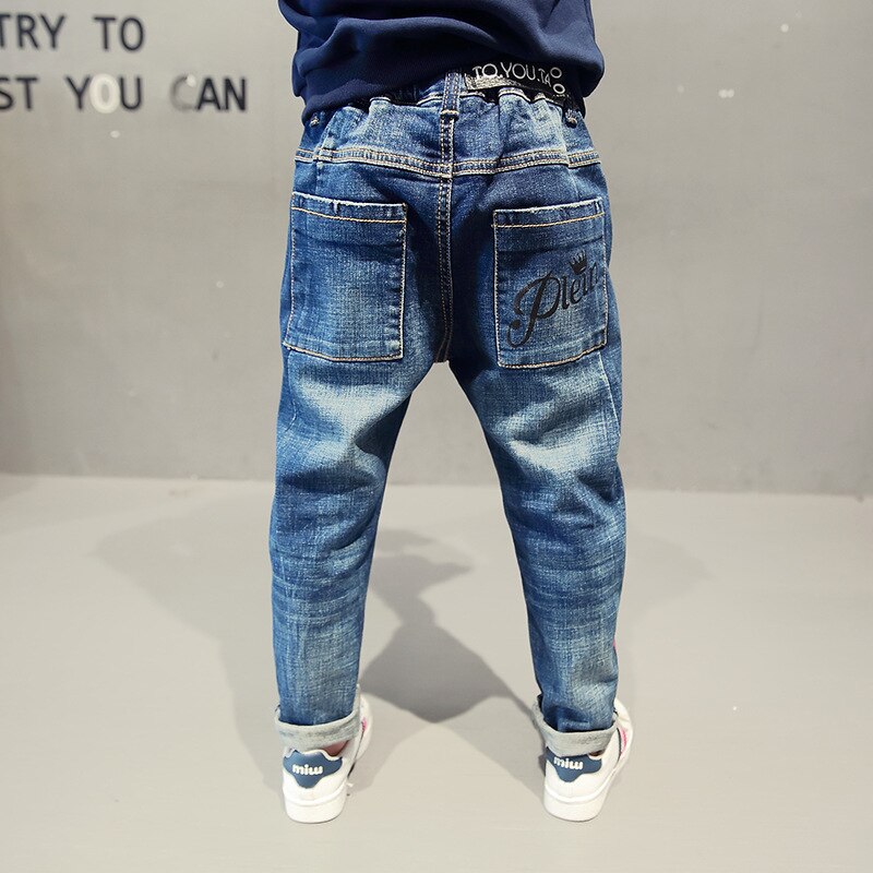 Kids pants big boys casual jeans autumn children clothes boy denim blue color kids pencil trousers child hole leggings