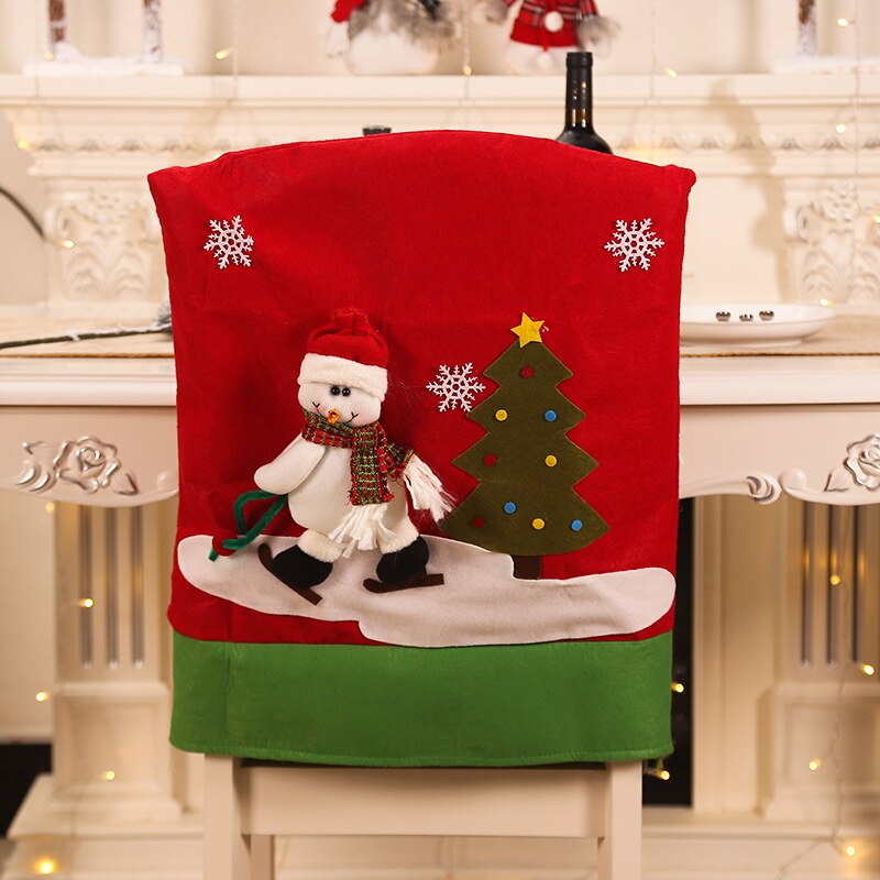 60x50cm Kerst Kerstman Sneeuwpop Herten Stoel Cover Diner Tafel Decoraties voor Huis Stoel Achterkant Decoracion Jaar: Snowman