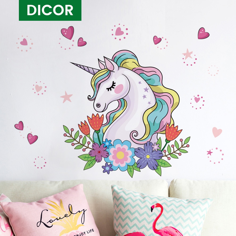 Eenhoorn Muurstickers, Eenhoorn Muursticker Decor Hart Bloem Verjaardag Kerstcadeaus Voor Jongens Meisjes Kids Slaapkamer Decor Nursery