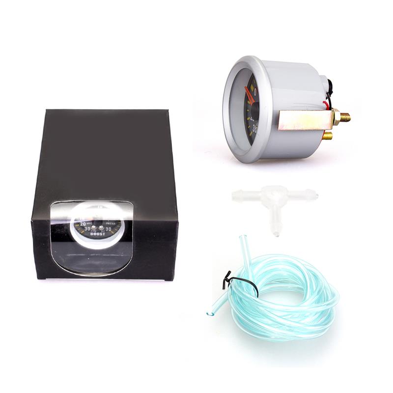 2 "52Mm Auto Turbo Boost Gauge + Sensor -30 ~ 30 Psi Analoge Carbon Fibre Gezicht meter Witte Achtergrond Licht Vacuüm Meter