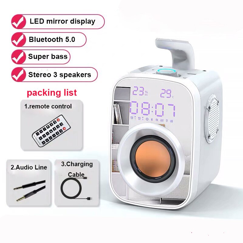 SOAIY Portable Bluetooth Speaker Super Bass Subwoofer Music Center For PC Computer FM Radio High Powerful Boombox HiFi Sound box: Remote Control White