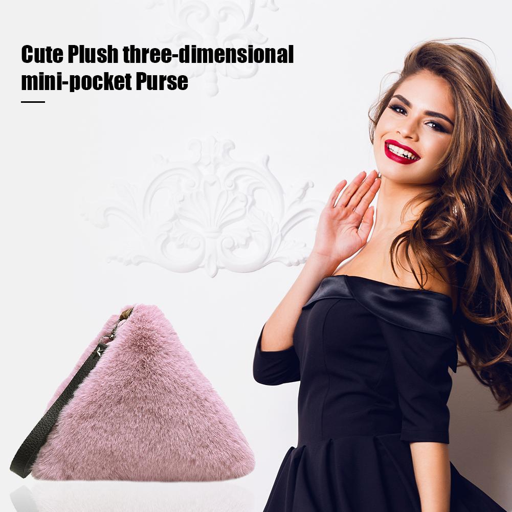 Handtassen Slijtvaste Mode Effen Kleur Handtas Vrouwen Pluche Clutch Driehoek Portemonnee Vrouwelijke Avondtasje