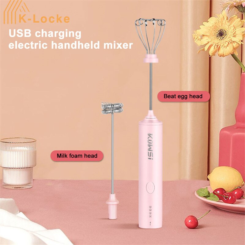 Draadloze Handmixer, Mini Elektrische Handmixer Huishoudelijke USB Oplaadbare Mini Eiklopper Handheld Eiklopper Elektrische Mixer Met 4 Snelheidsmodi(Wit