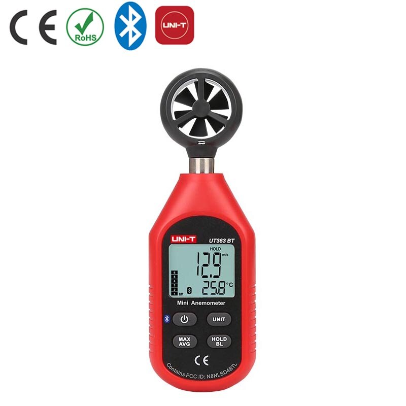 Minianemómetro UNI-T UT363/UT363BT, anemómetro Industrial/doméstico, retroiluminación LCD, indicación de batería baja
