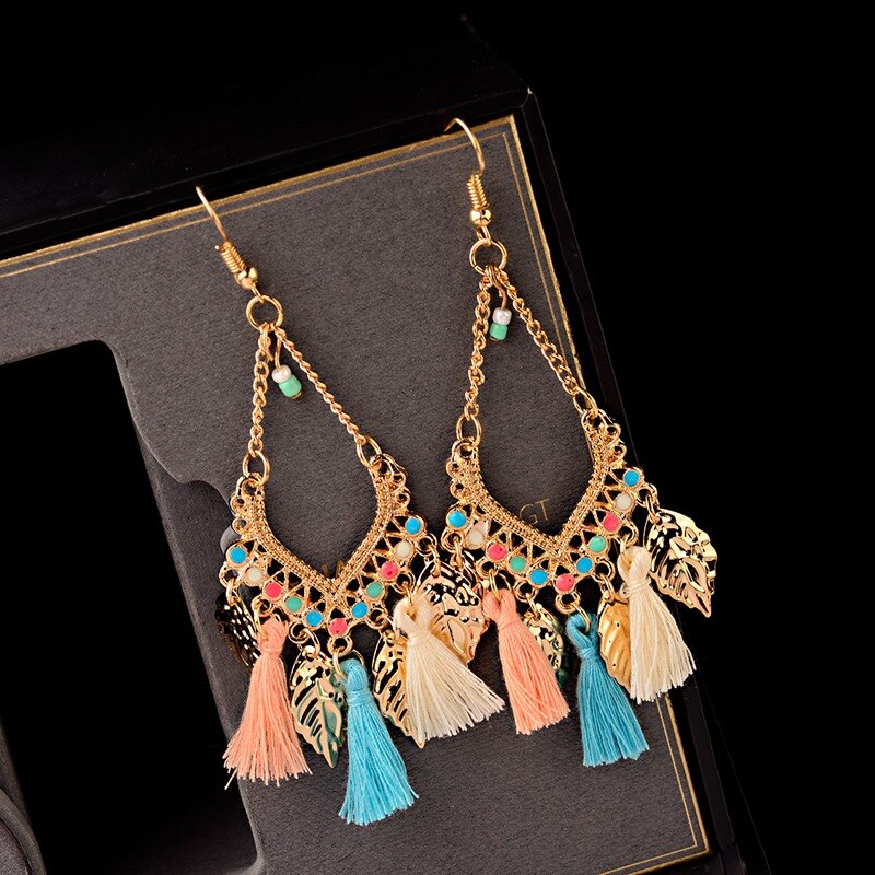 Ethnic Bohemian Dangle Long Fringes Retro Tassel Earrings Tribe Statement Rhombus Earrings For Women Party Jewelry