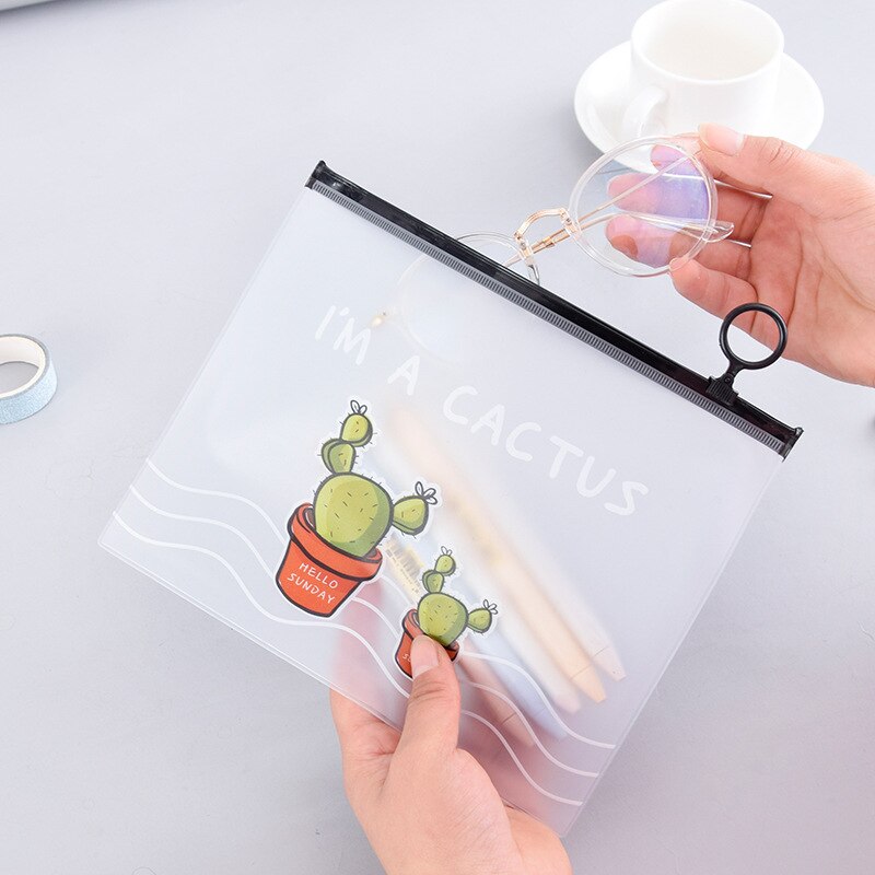 Large Transparent Pencil Case Cute Kawai Cactus Pencil Bag Pen Box For Boys Kids Korean Stationery Office School Supplies