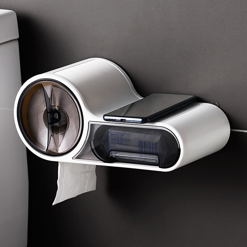 Punch-free Toilet Paper Holder Wall-Mount Bathroom Waterproof Tissue Box Phone Shelf Kitchen Roll Paper WC Bathroom Accessories: Default Title