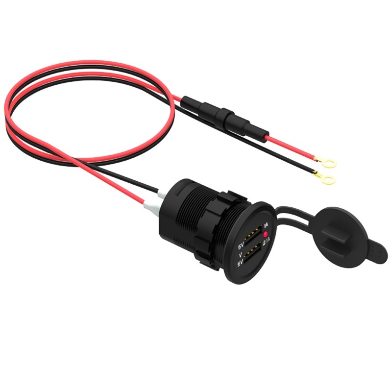 IP66 Wasserdicht 12V DC 2 USB Motorrad Zigarette Leichter Buchse Ladegerät Stecker und Sicherung Konverter Stecker für Fahrzeug: rot