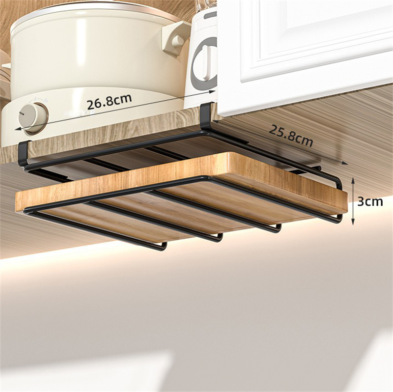 Hangend Rek Onder Keukenkast, Keuken Organizer Rek Met Haak Papieren Handdoek Lap Snijplank Pot Cover Houder Opbergplank: Donker Kaki