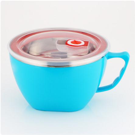 Oneup lunsjboks instant noodle bolle med lokk med lekkasjesikker rustfritt stål mat ris suppe bærbar container skole: Mørke blå