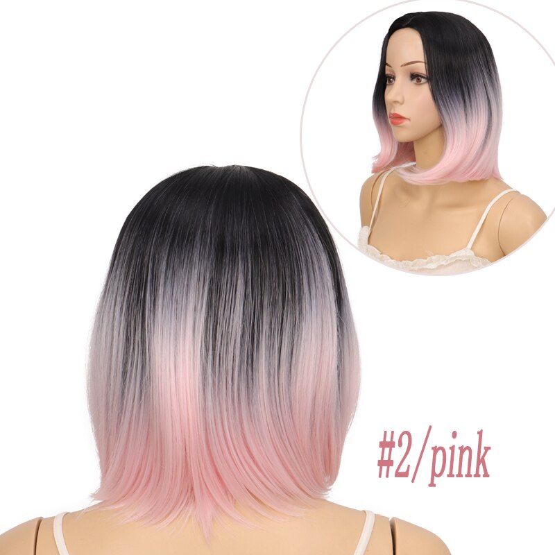 XUANGUANG Medium Bob Lace Front Synthetic Hair Wigs Ombre Green Red Color Yaki Straight Middle Part Blunt Lace Wig For Women: 11