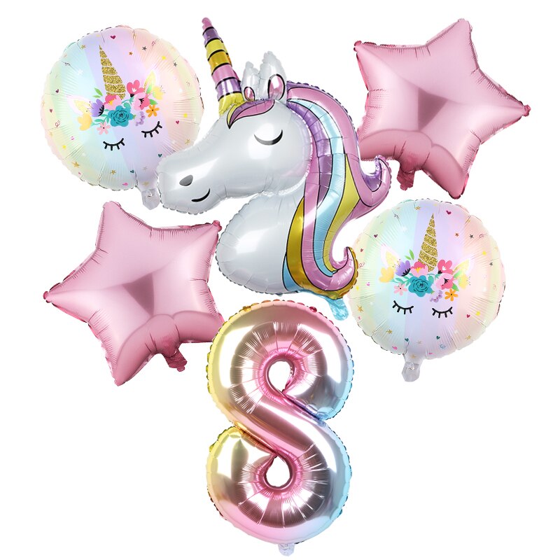 6pcs Rainbow Gradient Unicorn Party Balloon 32 inch Number Birthday Party Decorations Kids Unicorn Party Wedding Balloons Globos: Dark Gray