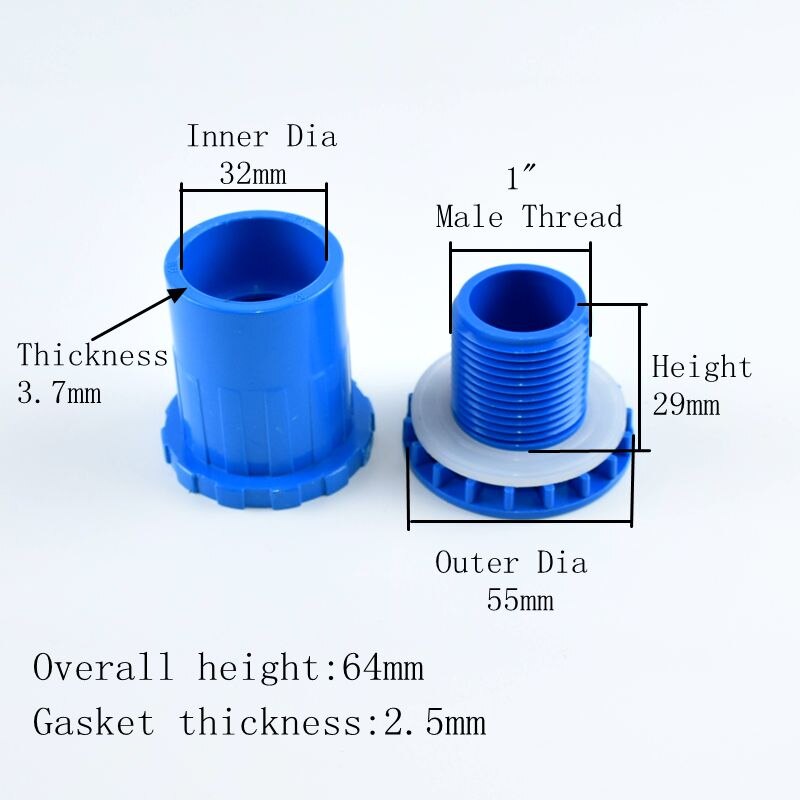 1-10Pcs 20~50mm PVC Direct Connectors Aquarium Fish Tank Drain Inlet Outlet Joints Garden Irrigation Plastic Overflow Pipe: 5Pcs / Inner Dia 32mm