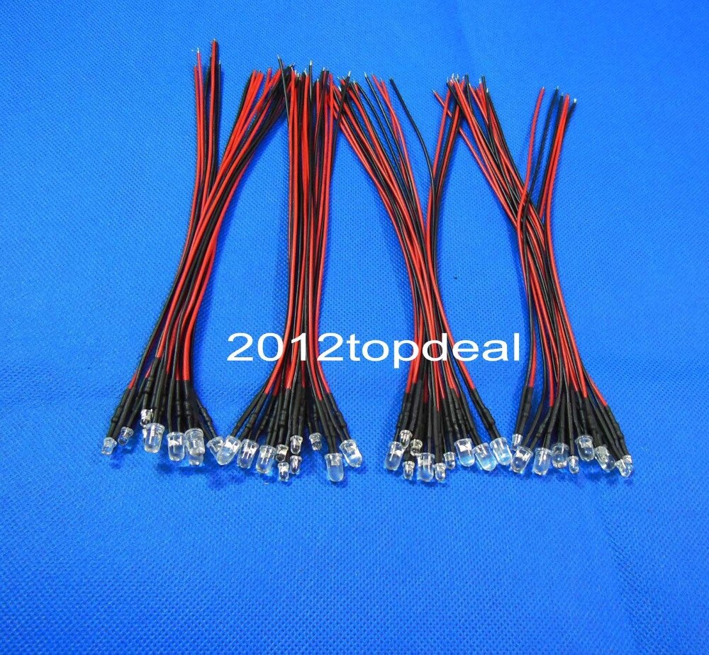 50pcs 3mm/5mm Red/Green/Blue/RGB 3V 5V 12V DC Round Pre-Wired Water Clear LED